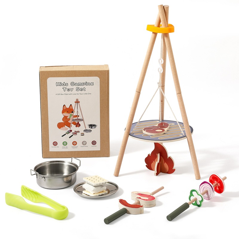 Camping Cooking Gifts - Drewniany zestaw zabawek do grillowania dla