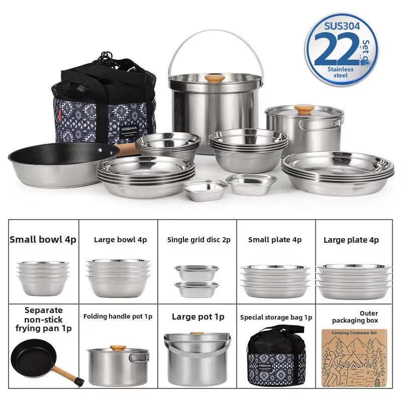 Camping Cooking Gear Set - NOBANA najnowszy zestaw garnków ze stali